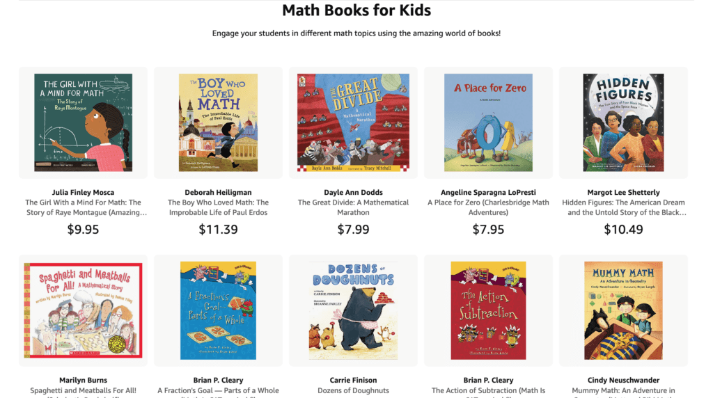 Book covers of math books for kids