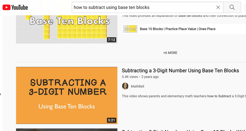 Subtracting a 3-digit number using base ten blocks
