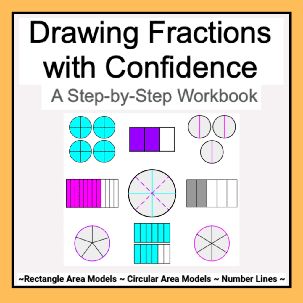 Drawing Fractions with Confidence: A Step-by-Step Workbook Images of circles and rectangles partitioned into parts to represent fractions.